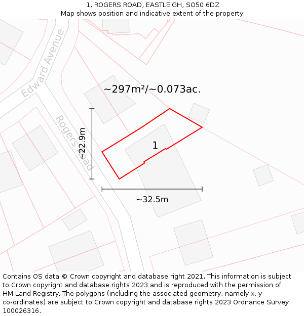 1, ROGERS ROAD, EASTLEIGH, SO50 6DZ: Plot and title map