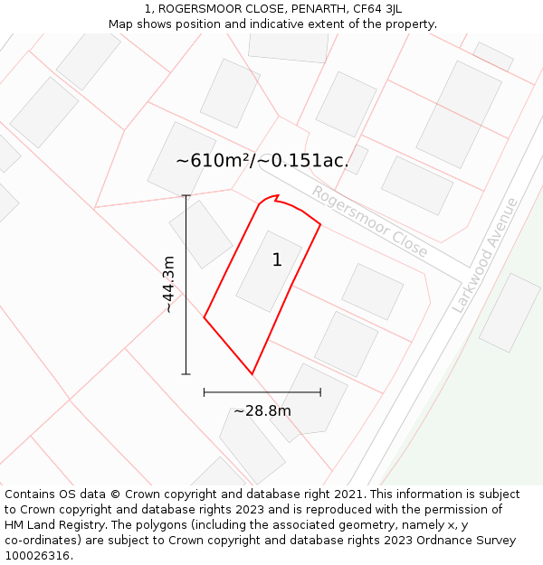 1, ROGERSMOOR CLOSE, PENARTH, CF64 3JL: Plot and title map