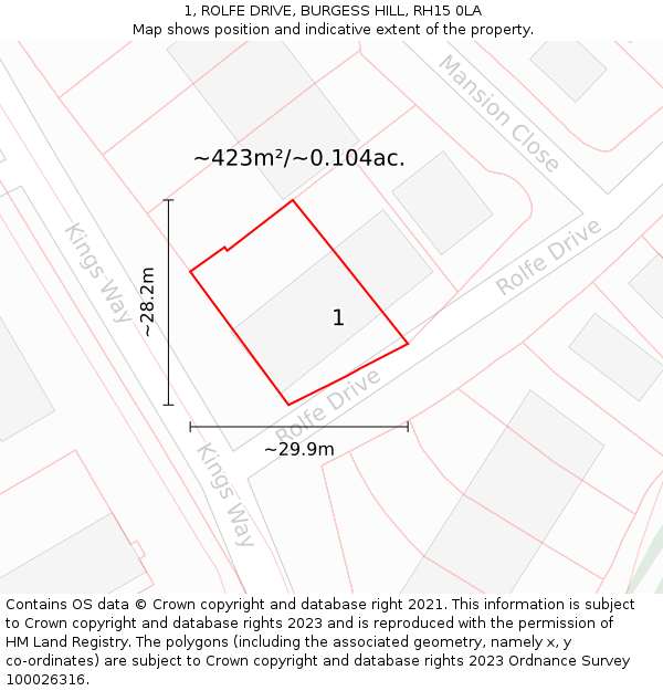 1, ROLFE DRIVE, BURGESS HILL, RH15 0LA: Plot and title map