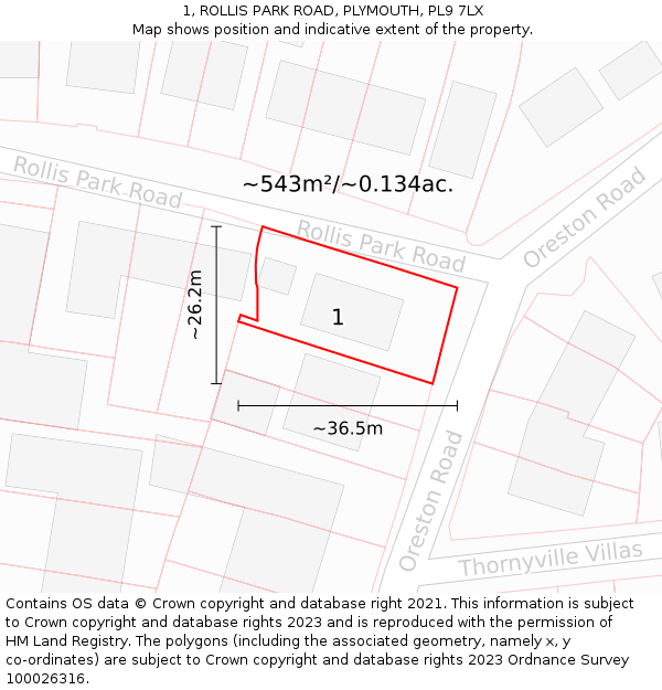 1, ROLLIS PARK ROAD, PLYMOUTH, PL9 7LX: Plot and title map