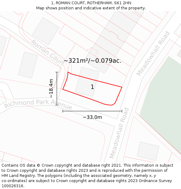 1, ROMAN COURT, ROTHERHAM, S61 2HN: Plot and title map