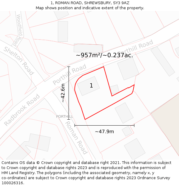 1, ROMAN ROAD, SHREWSBURY, SY3 9AZ: Plot and title map