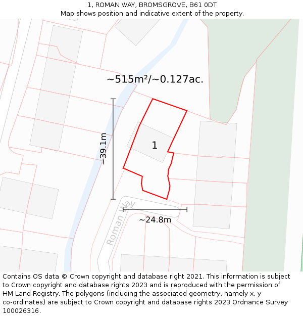 1, ROMAN WAY, BROMSGROVE, B61 0DT: Plot and title map