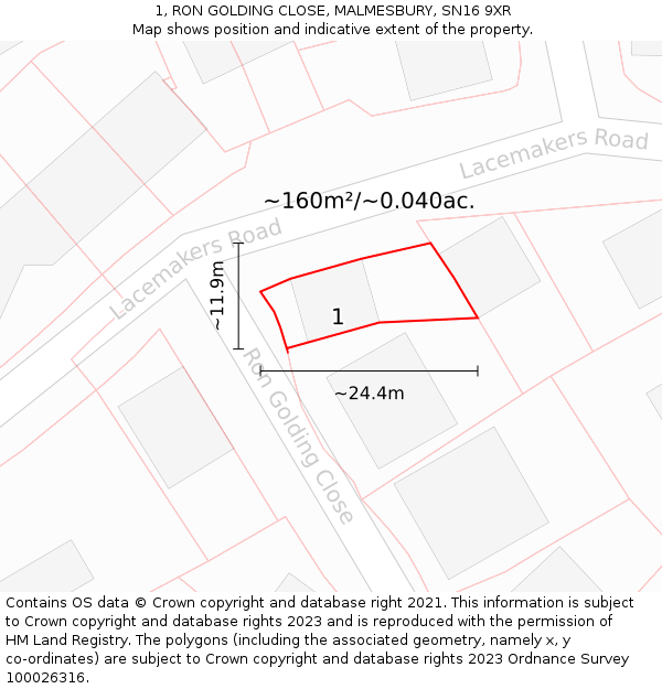 1, RON GOLDING CLOSE, MALMESBURY, SN16 9XR: Plot and title map