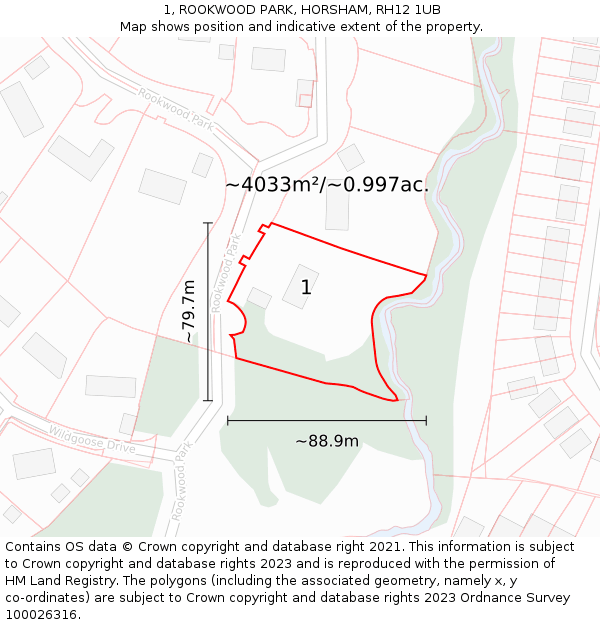 1, ROOKWOOD PARK, HORSHAM, RH12 1UB: Plot and title map