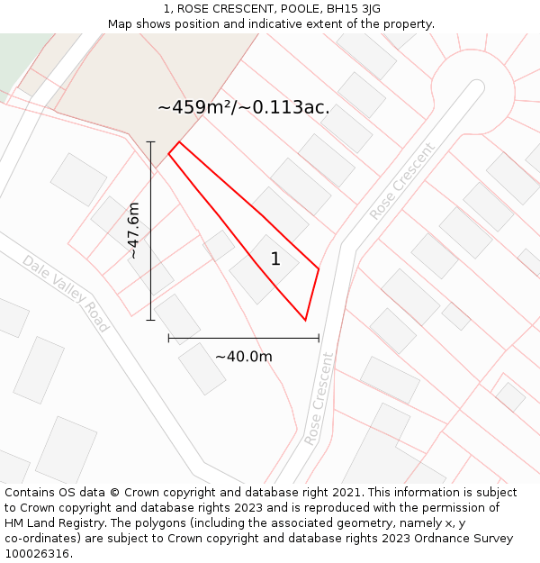 1, ROSE CRESCENT, POOLE, BH15 3JG: Plot and title map