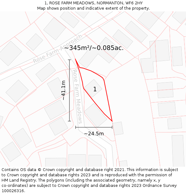 1, ROSE FARM MEADOWS, NORMANTON, WF6 2HY: Plot and title map