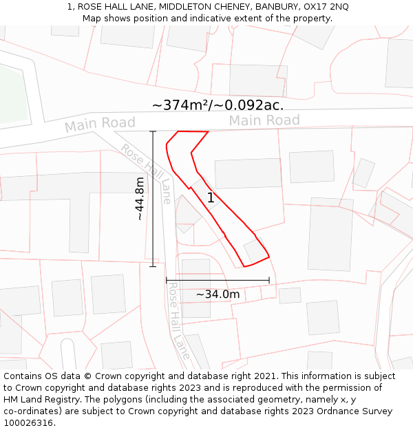 1, ROSE HALL LANE, MIDDLETON CHENEY, BANBURY, OX17 2NQ: Plot and title map