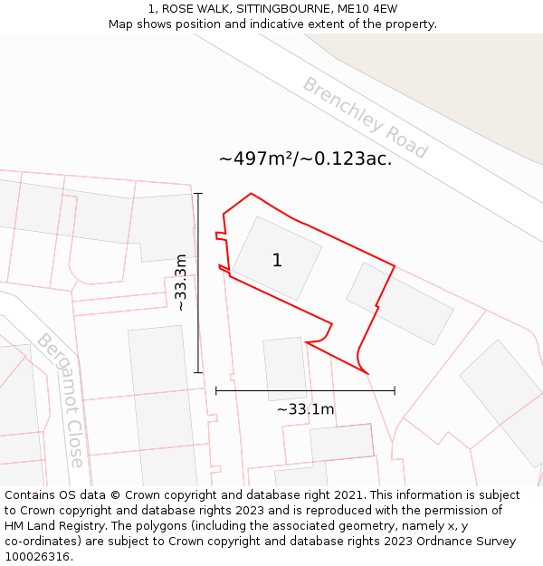 1, ROSE WALK, SITTINGBOURNE, ME10 4EW: Plot and title map