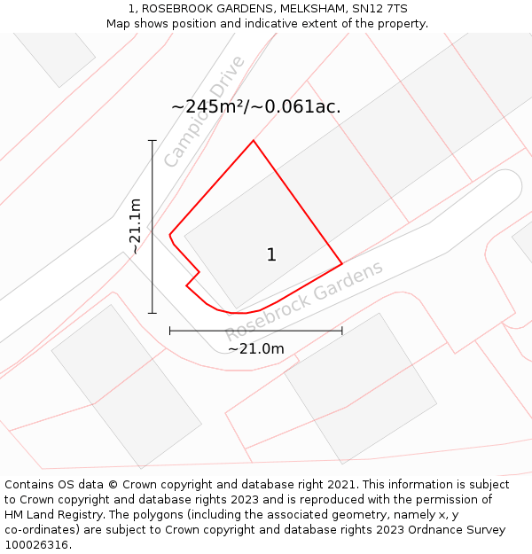 1, ROSEBROOK GARDENS, MELKSHAM, SN12 7TS: Plot and title map