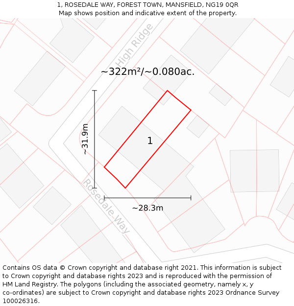 1, ROSEDALE WAY, FOREST TOWN, MANSFIELD, NG19 0QR: Plot and title map