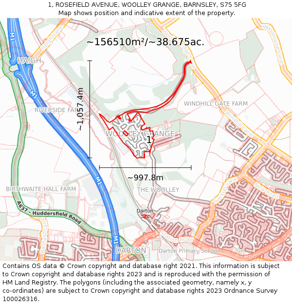 1, ROSEFIELD AVENUE, WOOLLEY GRANGE, BARNSLEY, S75 5FG: Plot and title map