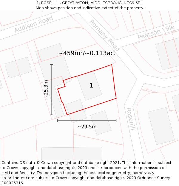 1, ROSEHILL, GREAT AYTON, MIDDLESBROUGH, TS9 6BH: Plot and title map