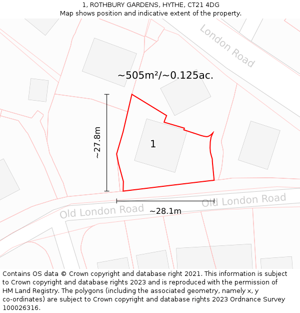 1, ROTHBURY GARDENS, HYTHE, CT21 4DG: Plot and title map