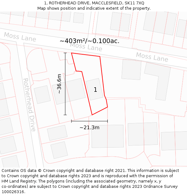 1, ROTHERHEAD DRIVE, MACCLESFIELD, SK11 7XQ: Plot and title map