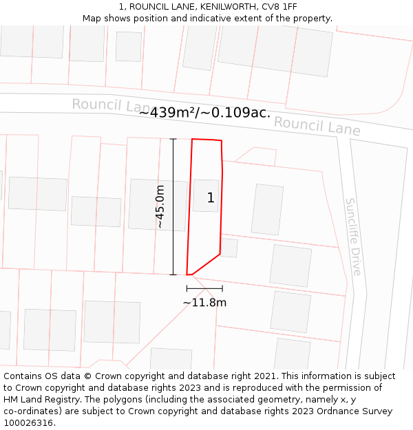 1, ROUNCIL LANE, KENILWORTH, CV8 1FF: Plot and title map