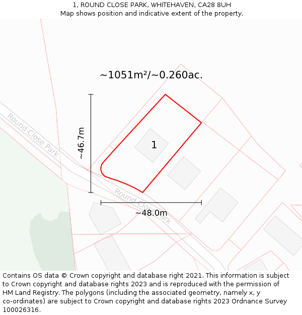 1, ROUND CLOSE PARK, WHITEHAVEN, CA28 8UH: Plot and title map