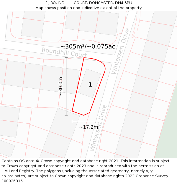 1, ROUNDHILL COURT, DONCASTER, DN4 5PU: Plot and title map