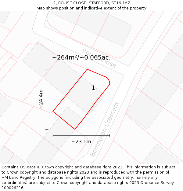 1, ROUSE CLOSE, STAFFORD, ST16 1AZ: Plot and title map