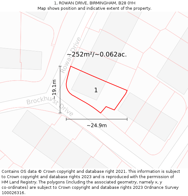 1, ROWAN DRIVE, BIRMINGHAM, B28 0YH: Plot and title map