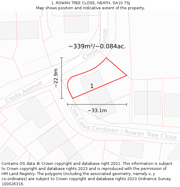 1, ROWAN TREE CLOSE, NEATH, SA10 7SJ: Plot and title map