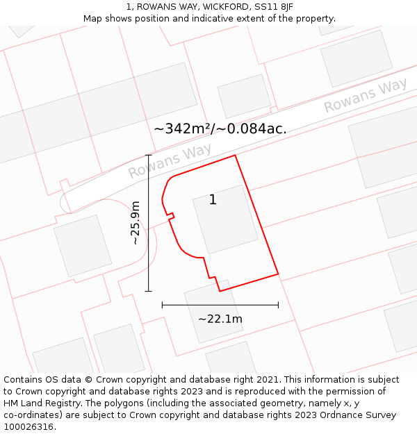 1, ROWANS WAY, WICKFORD, SS11 8JF: Plot and title map