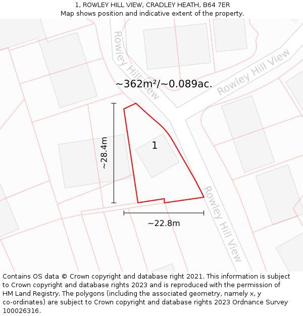 1, ROWLEY HILL VIEW, CRADLEY HEATH, B64 7ER: Plot and title map