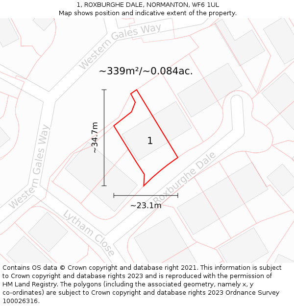 1, ROXBURGHE DALE, NORMANTON, WF6 1UL: Plot and title map