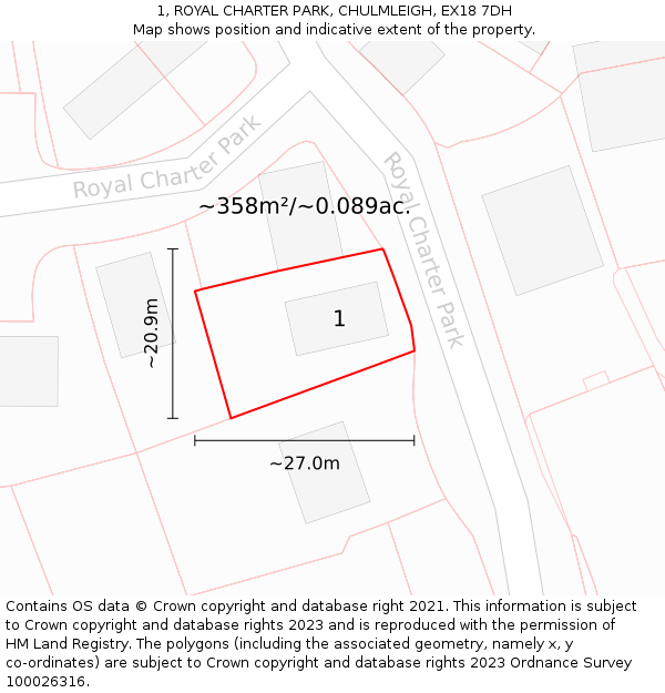 1, ROYAL CHARTER PARK, CHULMLEIGH, EX18 7DH: Plot and title map