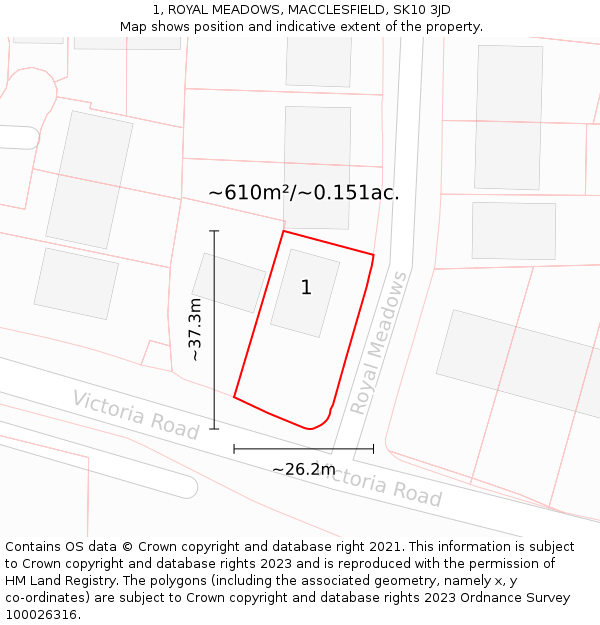 1, ROYAL MEADOWS, MACCLESFIELD, SK10 3JD: Plot and title map