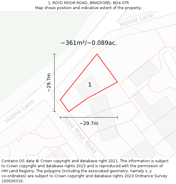 1, ROYD MOOR ROAD, BRADFORD, BD4 0TR: Plot and title map