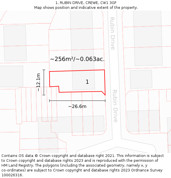 1, RUBIN DRIVE, CREWE, CW1 3GF: Plot and title map