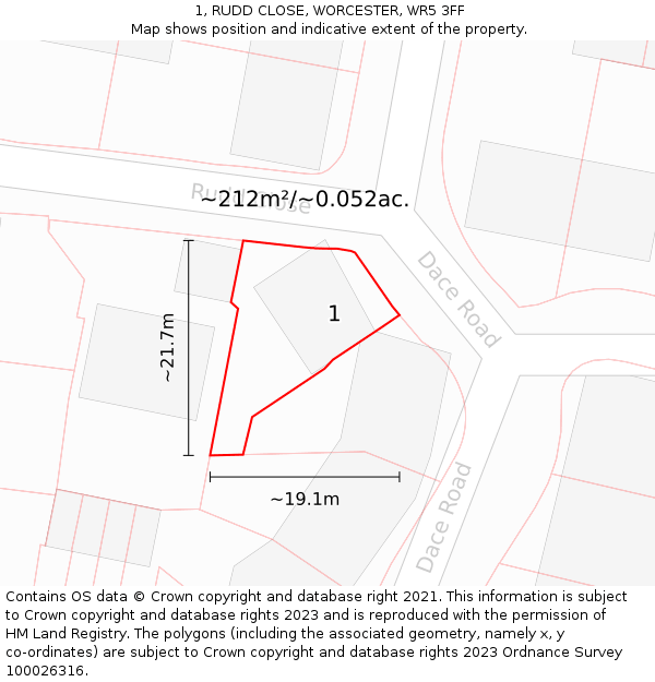1, RUDD CLOSE, WORCESTER, WR5 3FF: Plot and title map