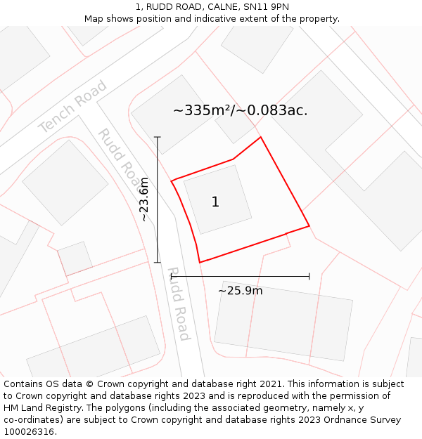 1, RUDD ROAD, CALNE, SN11 9PN: Plot and title map