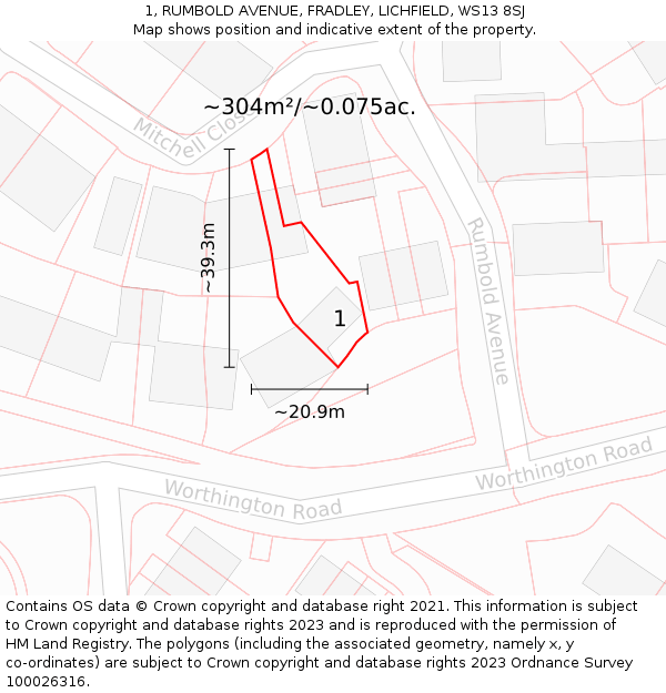 1, RUMBOLD AVENUE, FRADLEY, LICHFIELD, WS13 8SJ: Plot and title map