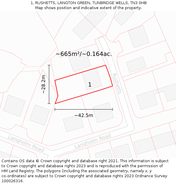 1, RUSHETTS, LANGTON GREEN, TUNBRIDGE WELLS, TN3 0HB: Plot and title map