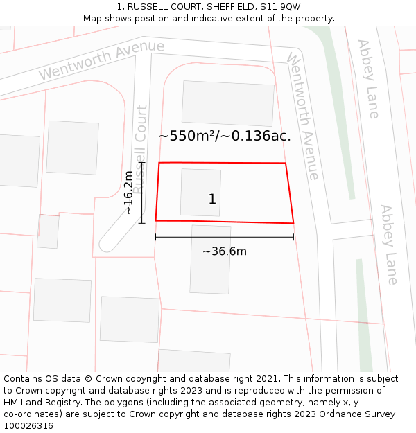 1, RUSSELL COURT, SHEFFIELD, S11 9QW: Plot and title map