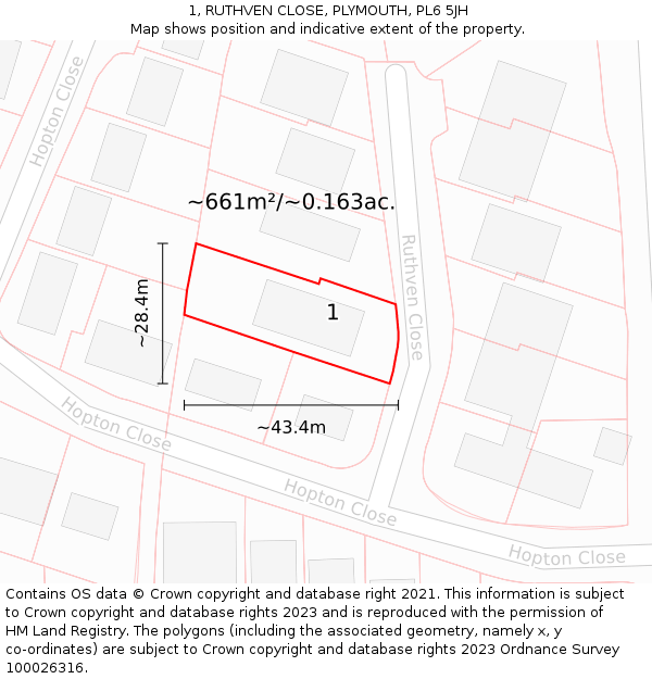 1, RUTHVEN CLOSE, PLYMOUTH, PL6 5JH: Plot and title map