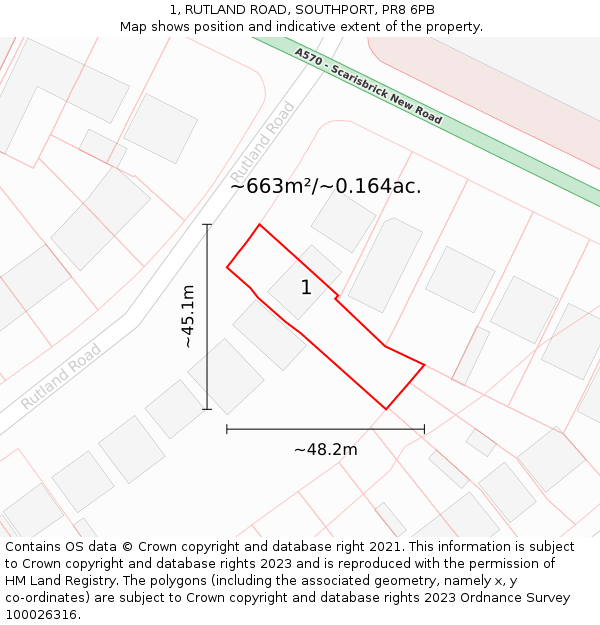 1, RUTLAND ROAD, SOUTHPORT, PR8 6PB: Plot and title map