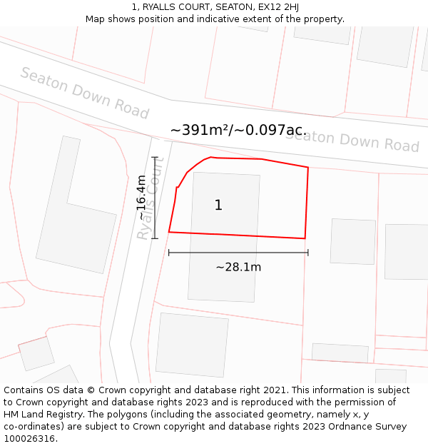 1, RYALLS COURT, SEATON, EX12 2HJ: Plot and title map