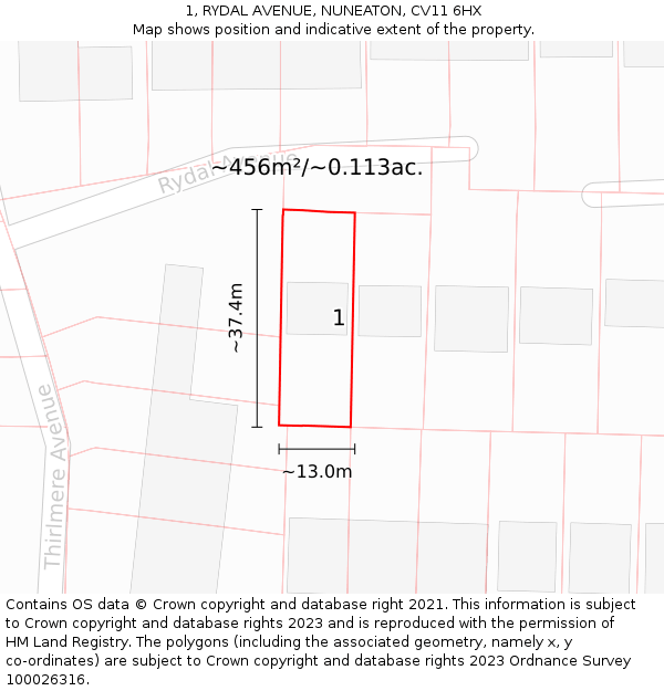 1, RYDAL AVENUE, NUNEATON, CV11 6HX: Plot and title map