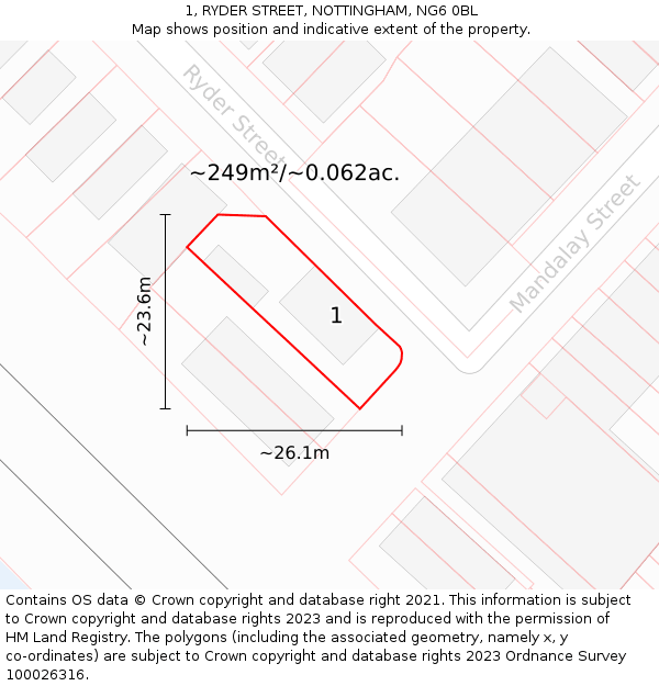 1, RYDER STREET, NOTTINGHAM, NG6 0BL: Plot and title map