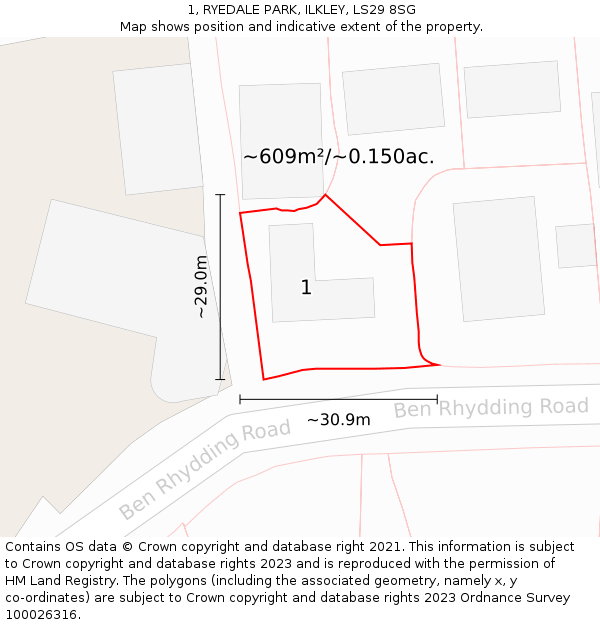 1, RYEDALE PARK, ILKLEY, LS29 8SG: Plot and title map