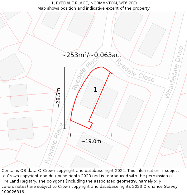 1, RYEDALE PLACE, NORMANTON, WF6 2RD: Plot and title map