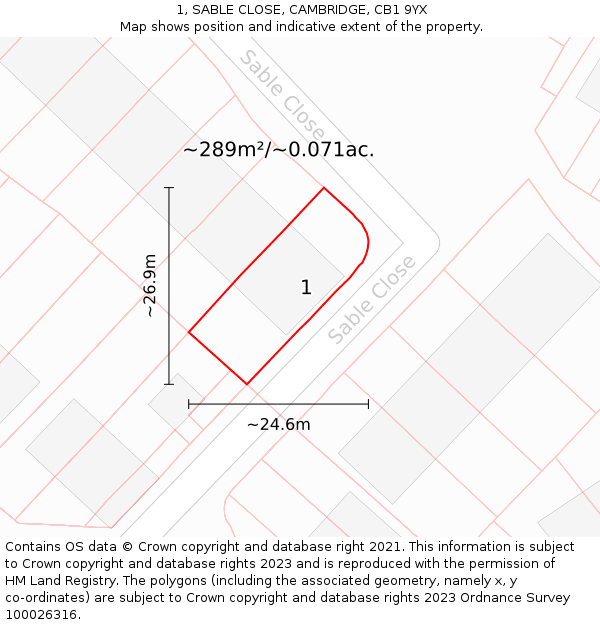 1, SABLE CLOSE, CAMBRIDGE, CB1 9YX: Plot and title map