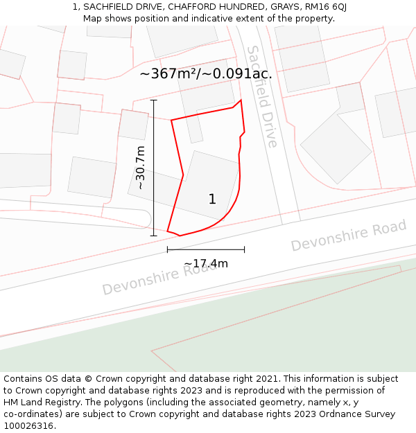 1, SACHFIELD DRIVE, CHAFFORD HUNDRED, GRAYS, RM16 6QJ: Plot and title map