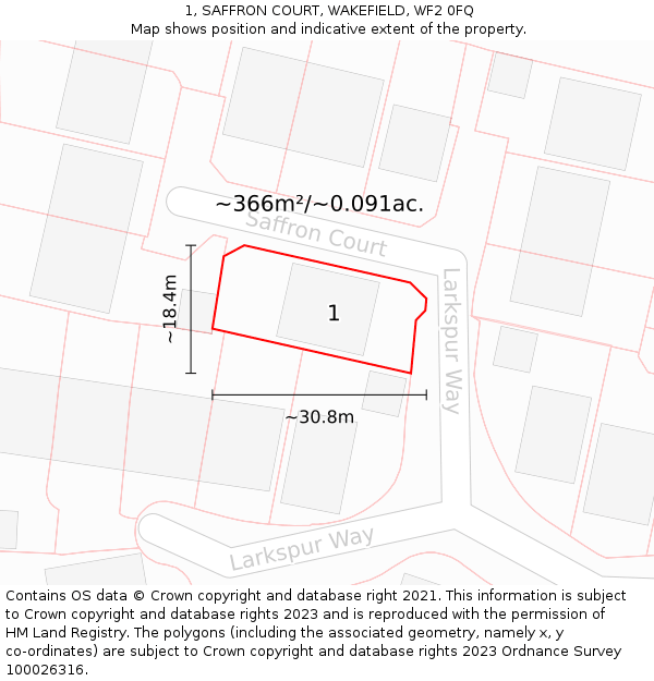 1, SAFFRON COURT, WAKEFIELD, WF2 0FQ: Plot and title map