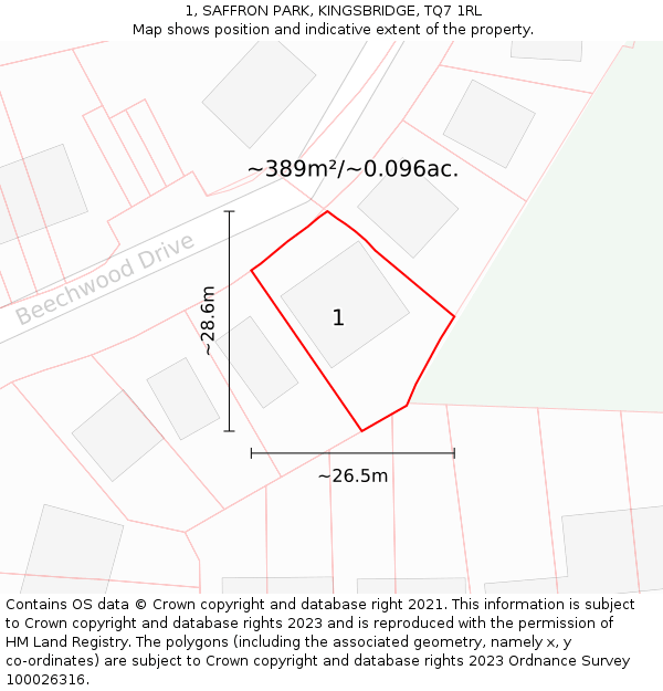 1, SAFFRON PARK, KINGSBRIDGE, TQ7 1RL: Plot and title map