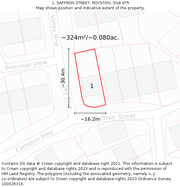 1, SAFFRON STREET, ROYSTON, SG8 9TR: Plot and title map
