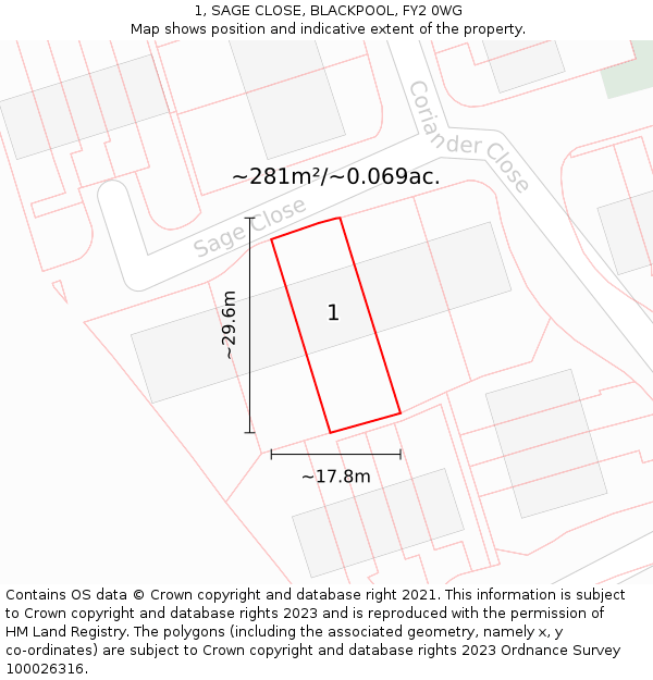 1, SAGE CLOSE, BLACKPOOL, FY2 0WG: Plot and title map